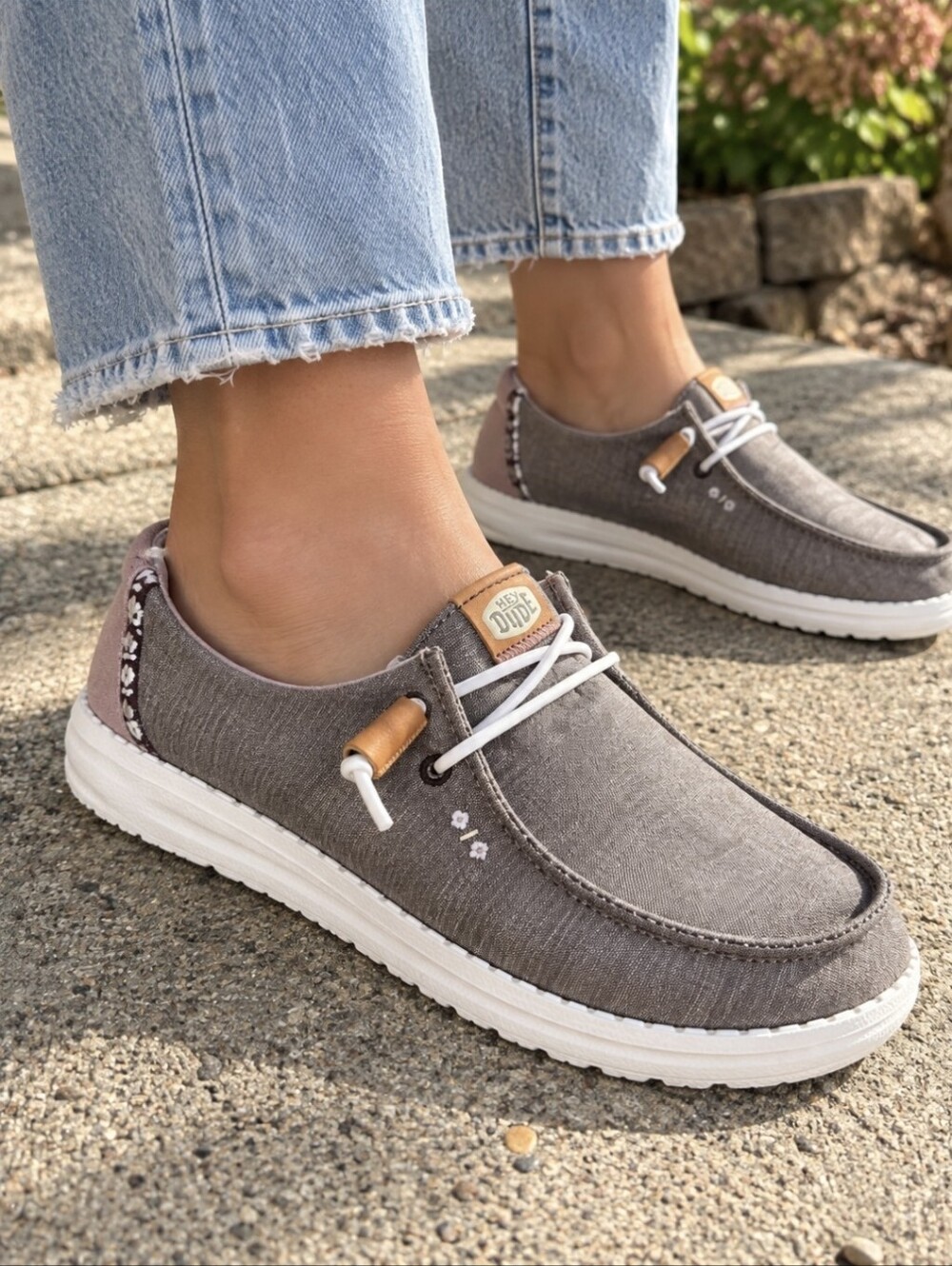 HEY DUDE Wendy Chambray Boho Gray Slip On Shoes Women’s